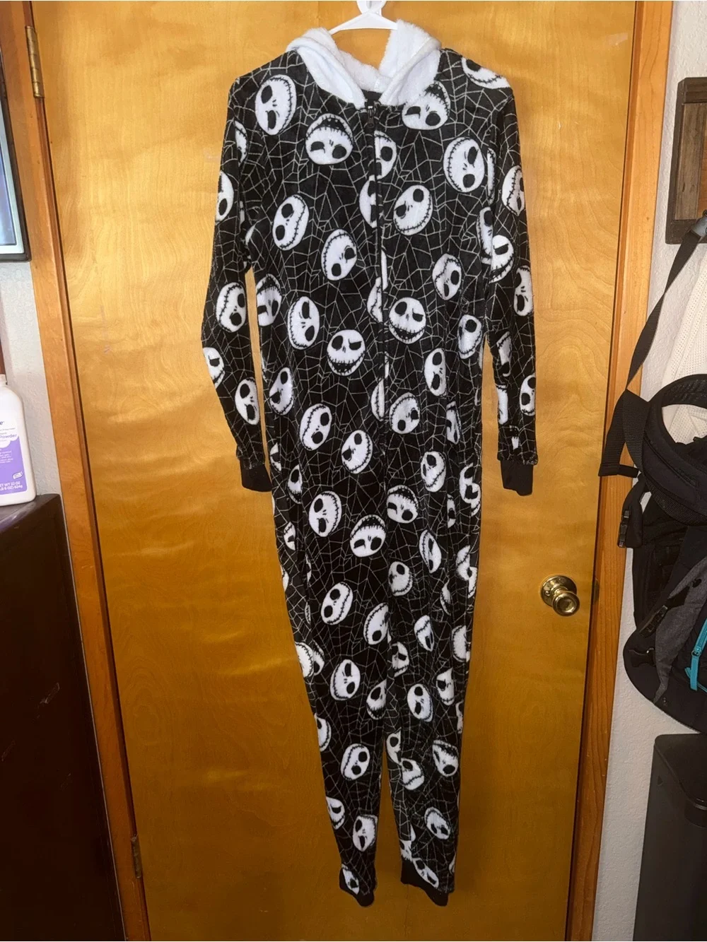 Disney Black & White Jack Skellington Fleece Hooded One-Piece